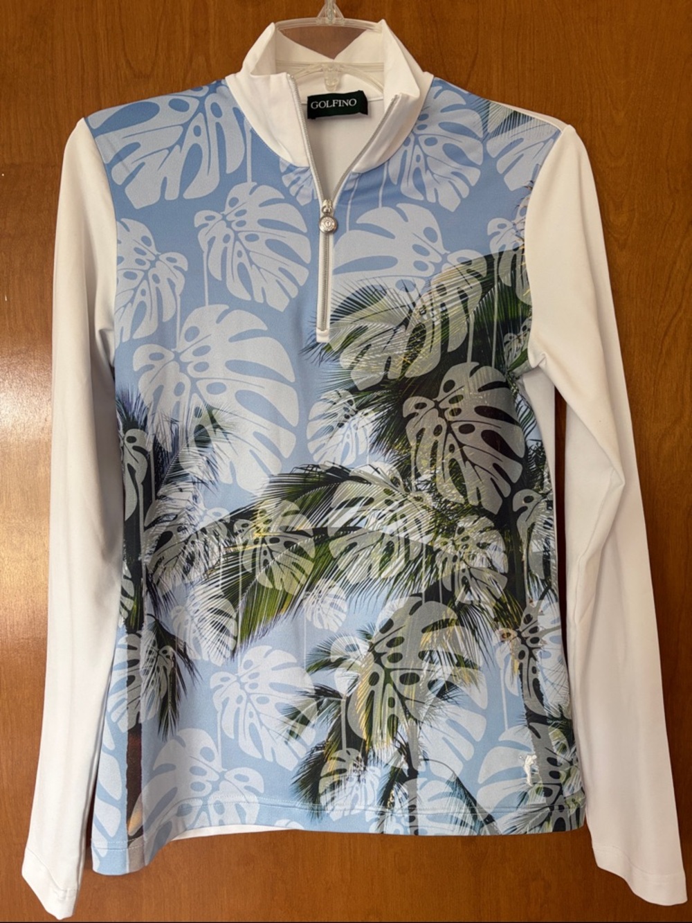 GOLFINO Women's Blue Palm-Print Long Sleeve Golf Top
